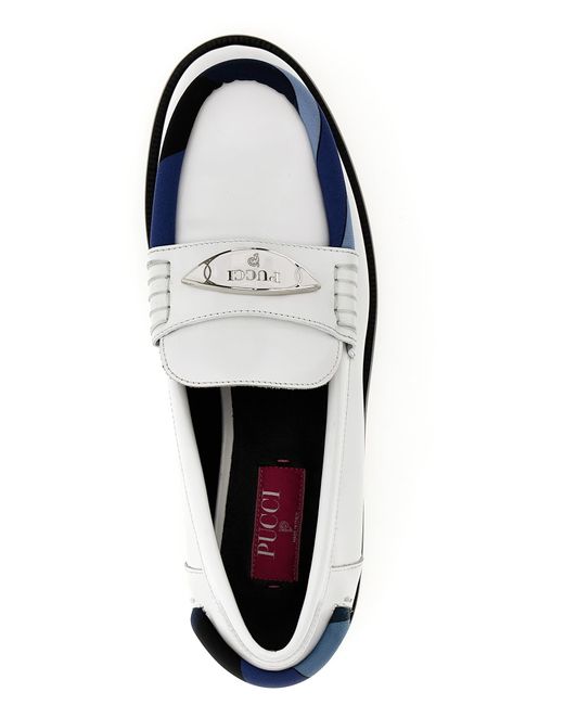 Emilio Pucci White Logo Leather Loafers