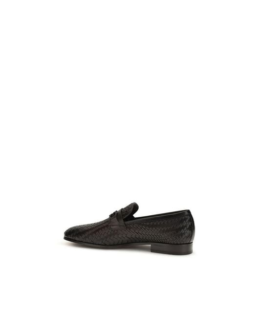 Ferragamo Black Brown Calf Leather Bos Taurus Slip for men