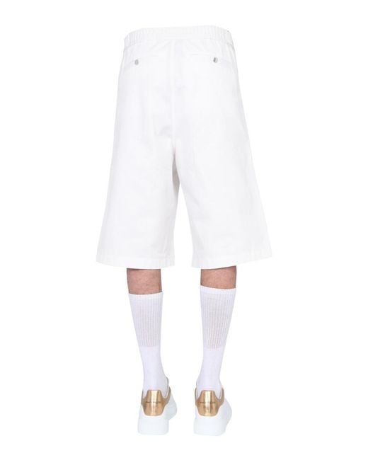 McQueen White Japanese Gabardine Shorts Cotton for men