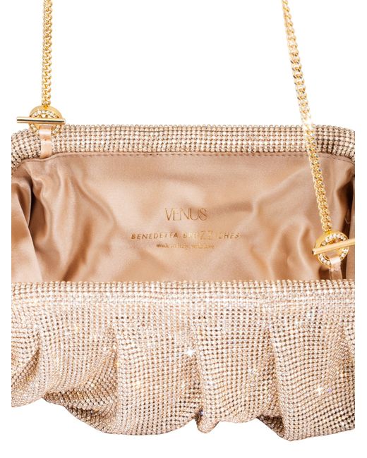 Benedetta Bruzziches Natural Venus La Grande Crystal Rhinestone-Embellished Aluminum Mesh Clutch With Shoulder Strap