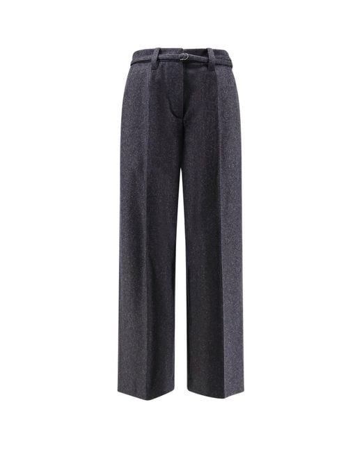 Brunello Cucinelli Blue Virgin Wool Trousers With Belt