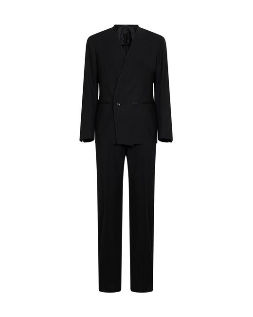 Tagliatore Black Stretch Virgin Wool Blend Double-Breasted Suit for men