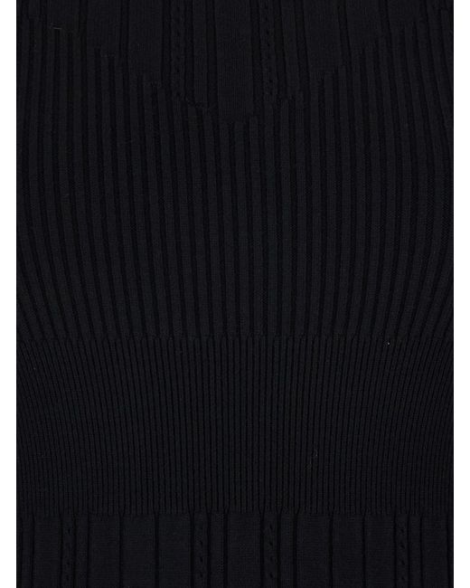 Twinset Blue Long Dress With Boat Neck And Ribbed Design