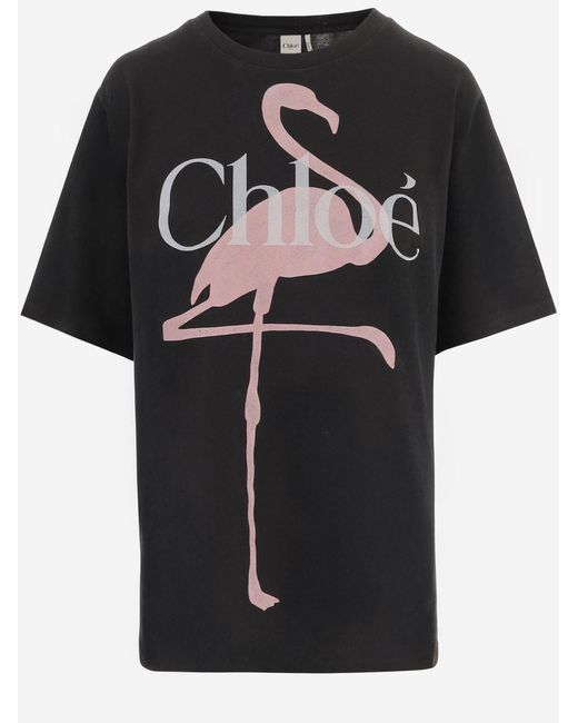 Chloé Black Cotton T-Shirt With Logo T-Shirts & Jerseys