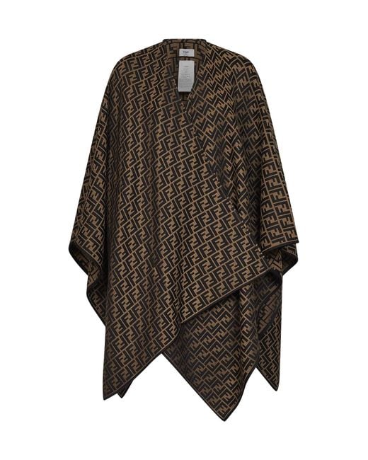 Fendi Gray Poncho Ff Jacquard Wool And Silk Capes