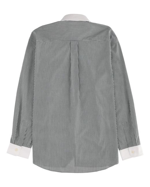 Sporty & Rich Gray Logo Striped Shirt Cotton