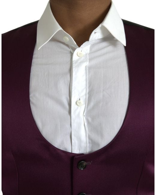 Dolce & Gabbana Purple Satin Silk Waistcoat Dress Formal Vest for men