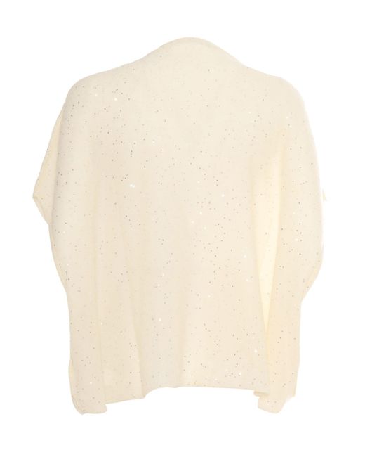 Fabiana Filippi White Sequin Soft Mohair Crew Neck Cape