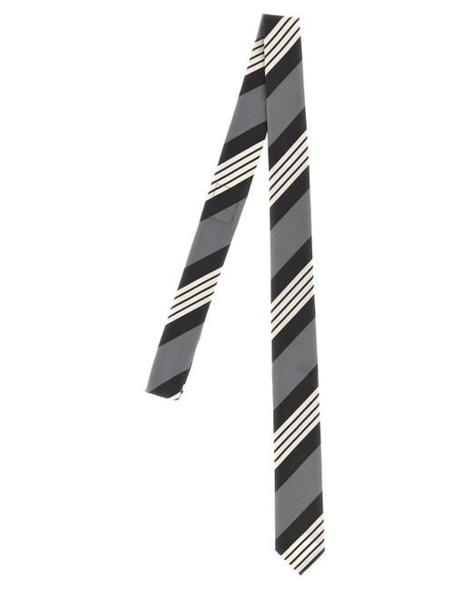 Thom Browne Gray Logo Patch Striped Tie for men