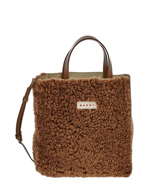 Marni Brown Fur Medium Tote Bag