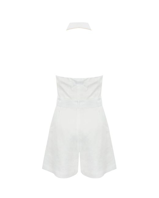 MVP WARDROBE White Linen Jumpsuit With Contrasting Profiles