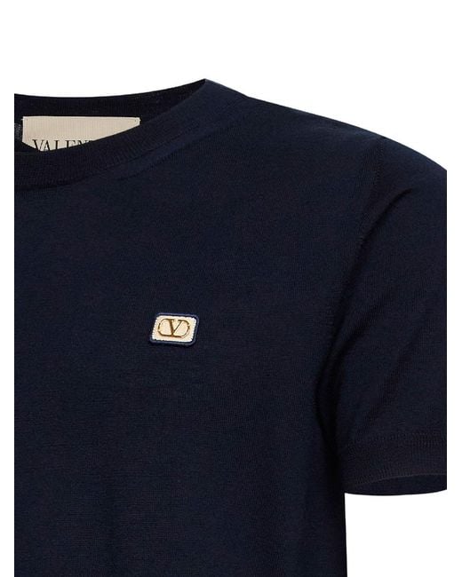 Valentino Blue Sweater Vlogo Wool Virgin for men