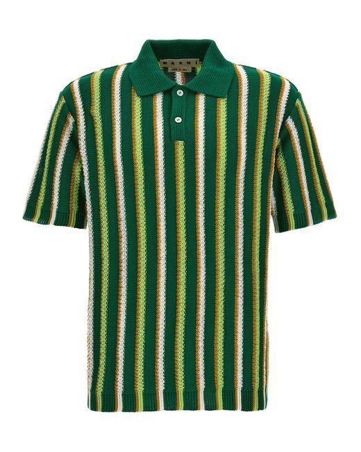 Marni Green Striped Polo Shirt for men