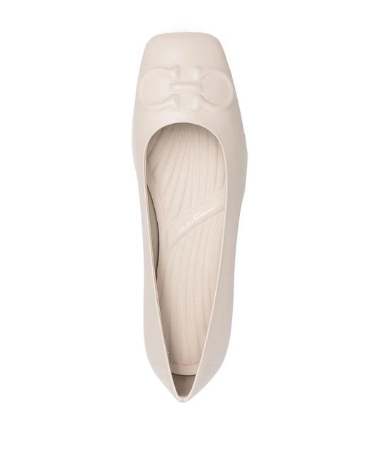 Ferragamo White Ferragamo Gancini Ballerina Shoes