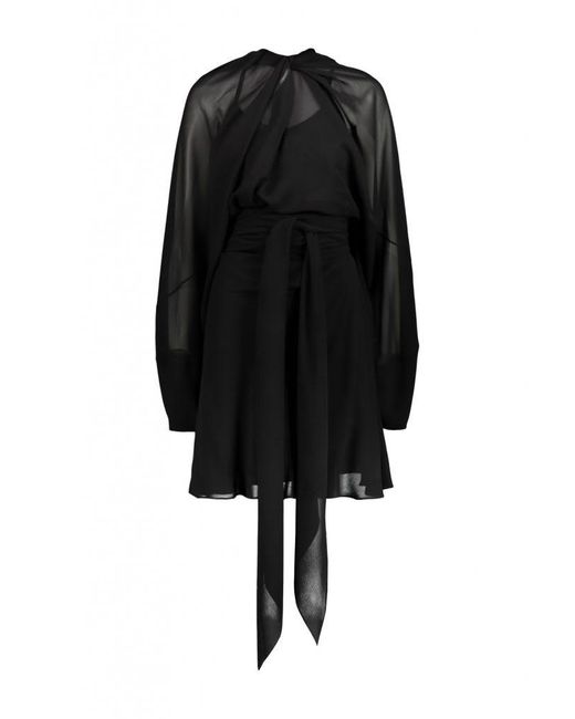 Maison Margiela Black Long-sleeved Mini Dress In Chiffon Silk Clothing
