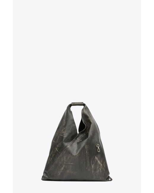 MM6 by Maison Martin Margiela Black Borsa Mano Charcoal Distressed Leather Big Japanese Tote Bag