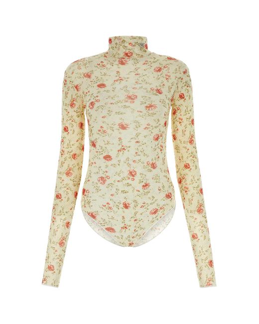 Prada Natural Printed Nylon Bodysuit