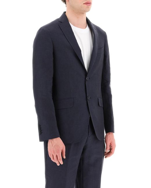 Etro Blue Tailored Linen Jacket Featuring Printed Lining for men