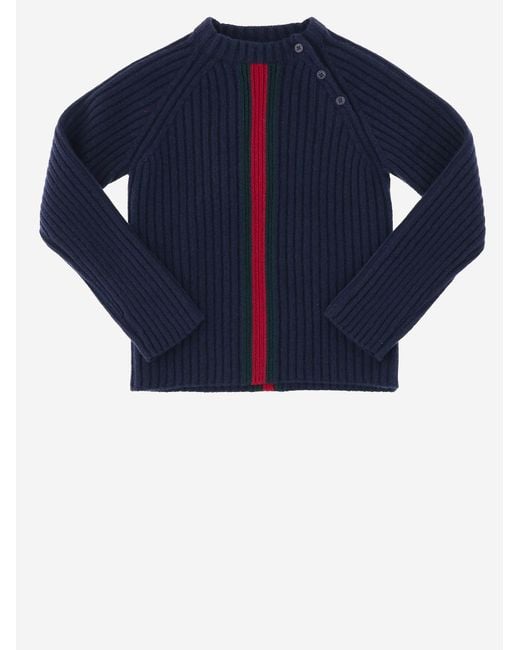 Gucci Blue Wool Sweater With Web Detail for men