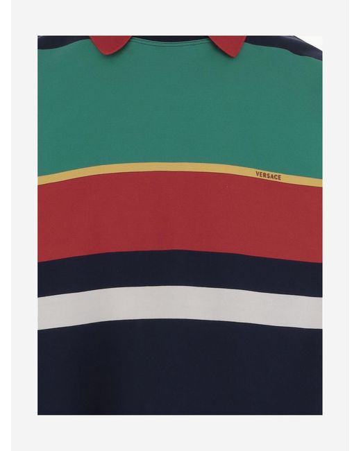 Versace Blue Polo Shirt Striped Cotton Knitwear for men