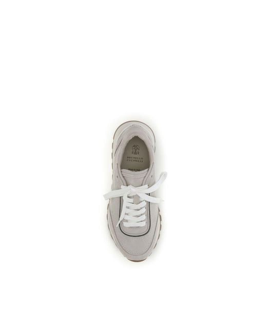 Brunello Cucinelli White Gray Calf Leather Bos Taurus Athletic Sneakers