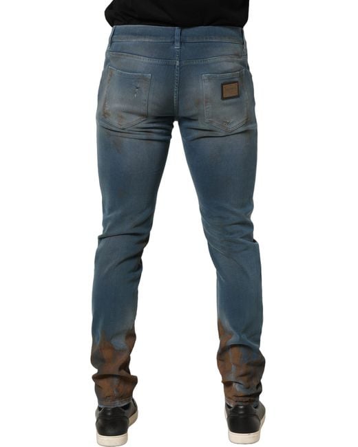 Dolce & Gabbana Blue Distressed Mid Waist Skinny Denim Jeans Cotton Elastane Clothing for men