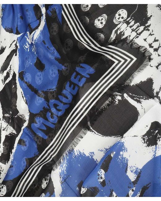 Alexander McQueen Blue Skull Print Scarf for men