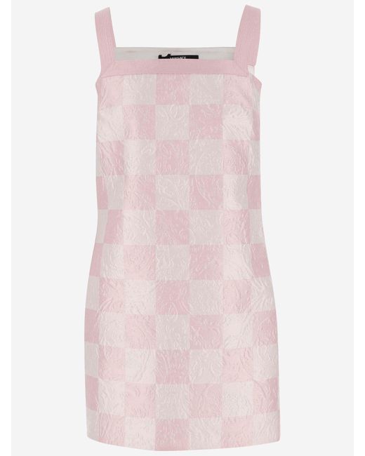 Versace Pink Check-printed Sleeveless Mini Dress