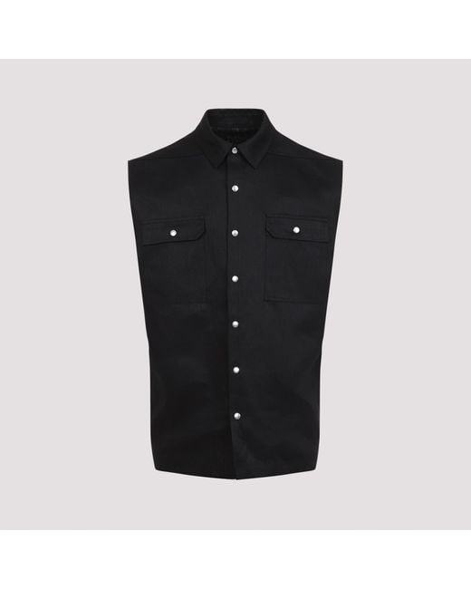 Rick Owens Black Structured Linen Shirt With Classic Collar for men