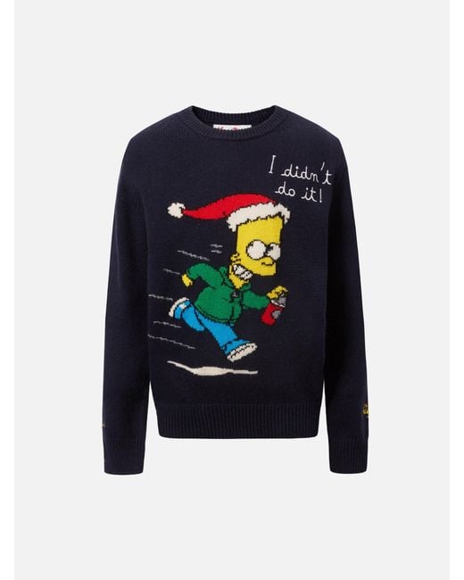 Mc2 Saint Barth Blue Crewneck Douglas With Barth Simpson Jacquard And Embroidery for men