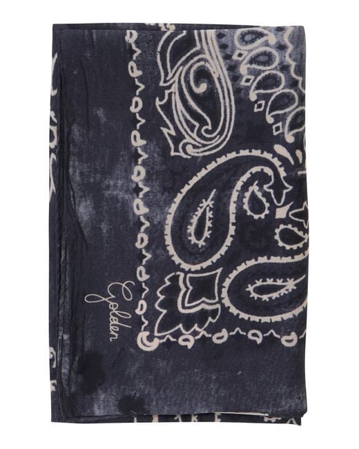Golden Goose Deluxe Brand Blue Scarf Silk With Paisley Print