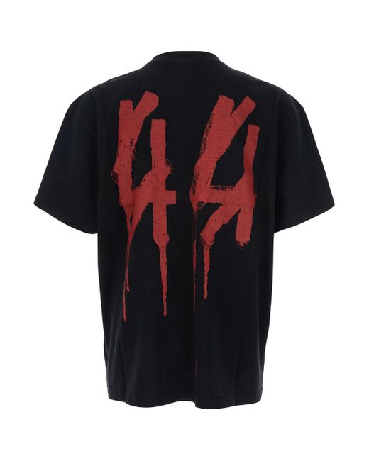 44 Label Group Black Crewneck T-Shirt With Logo On The Front And Maxi Logo On The Rear for men