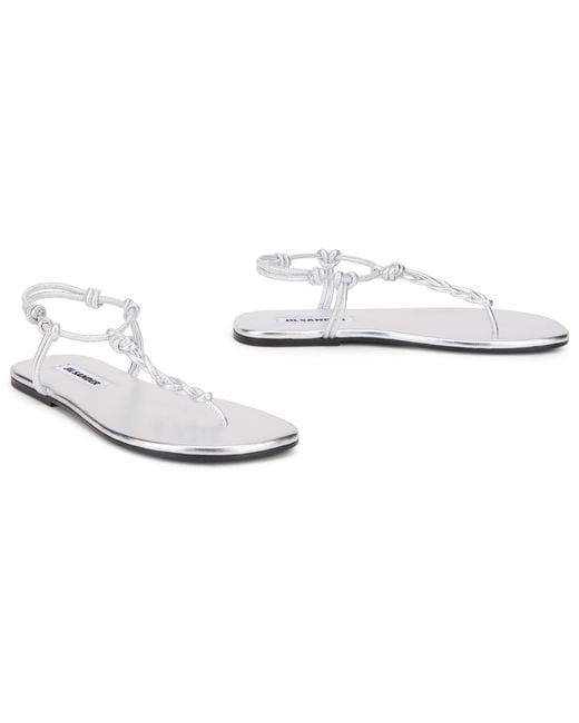 Jil Sander White Flat Leather Sandals