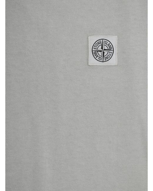 Stone Island Gray T-Shirt With Round Neck And Logo Patch Cotton T-Shirts for men