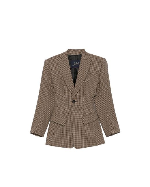 Seafarer Brown Houndstooth-Pattern Single-Breasted Blazer