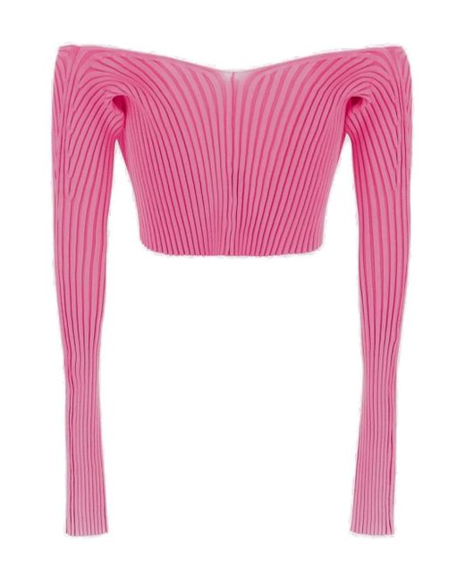 Jacquemus Pink Logo Plaque Cropped Long Sleeve Top