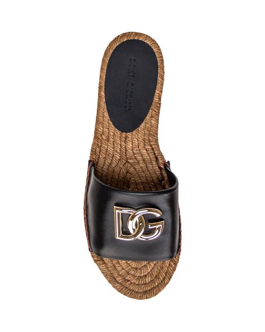 Dolce & Gabbana Black Dg Logo Leather Espadrille Sandal
