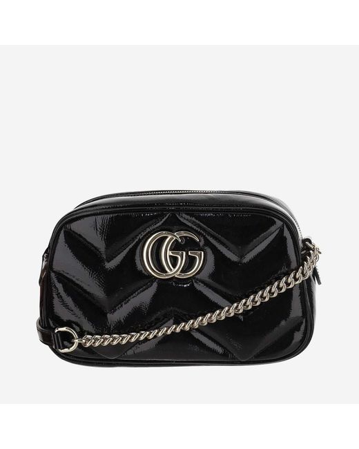Gucci Black Shoulder Bag Gg Marmont Patent Leather