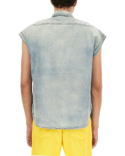 Saint Laurent Blue Buttoned Sleeveless Denim Shirt for men