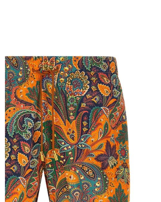 Etro Orange Paisley Floral Swimsuit for men