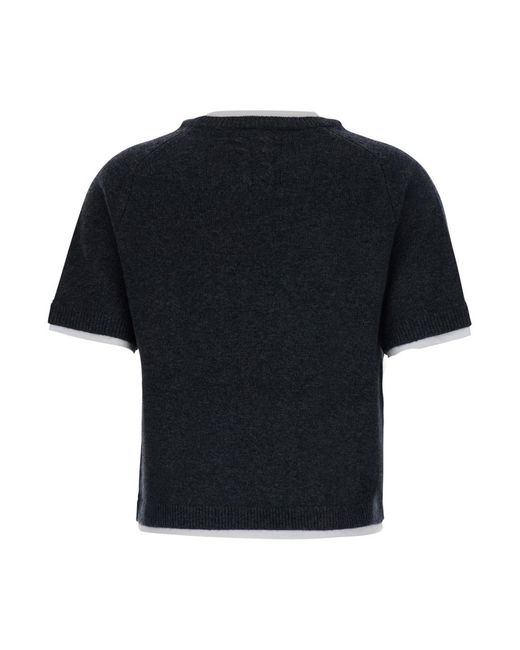 Semicouture Black Knit Sweater Aida Popeline Cashmere Wool Tops