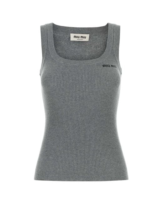 Miu Miu Gray Grey Cotton Tank Top