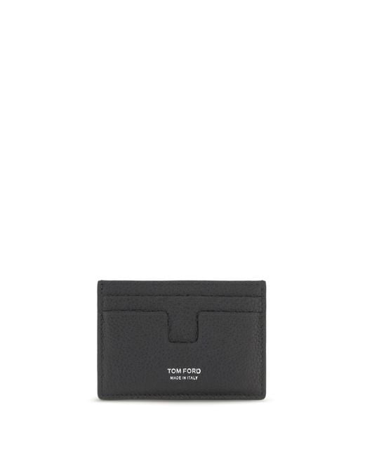 Tom Ford Gray Leather Card Holder Calf Bos Taurus Wallet for men