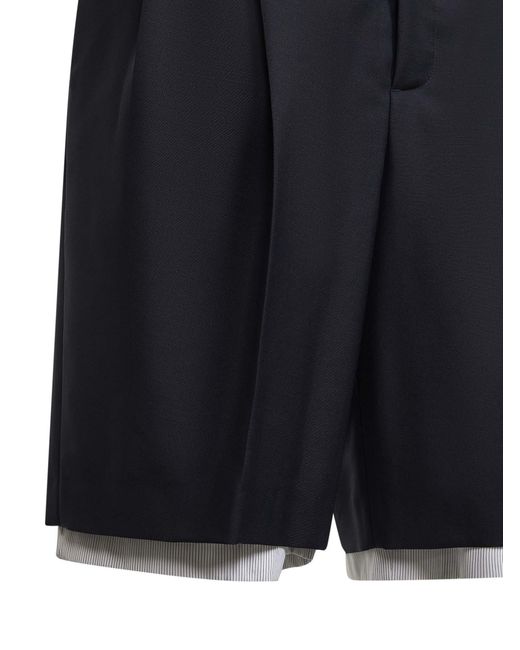 Jil Sander Blue Wool Canvas Double-Layer Shorts for men