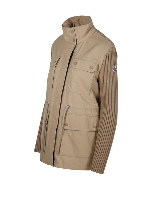 Moncler Brown Knit-Panelled Zipped Military Jacket