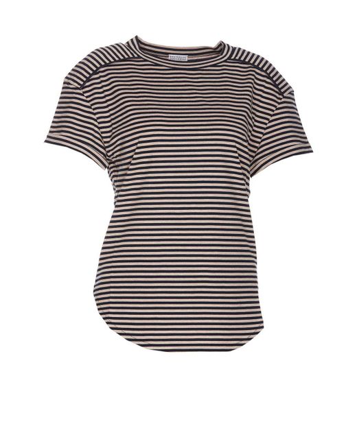 Brunello Cucinelli Gray Striped Crewneck T-shirt
