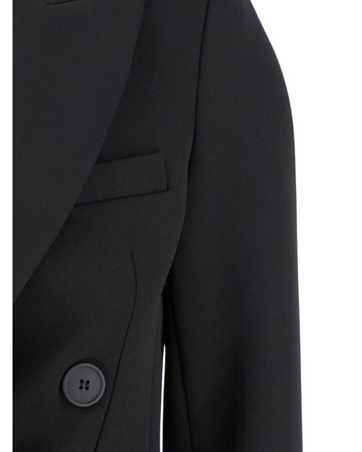 Le Plain Black Double-Breasted Cropped Jacket With Peak Lapels