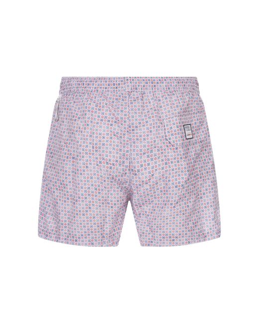 Fedeli Purple Swim Shorts With Micro Pattern Of Polka Dots And Flowers for men