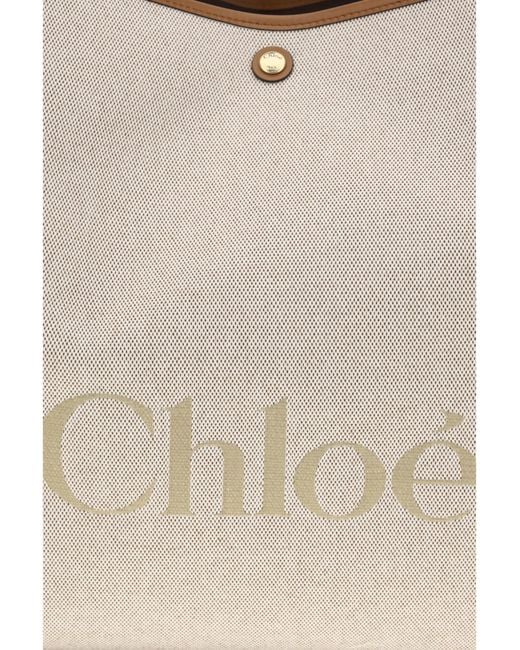 Chloé White Large Carry Tote Bag Cotton Shoulder