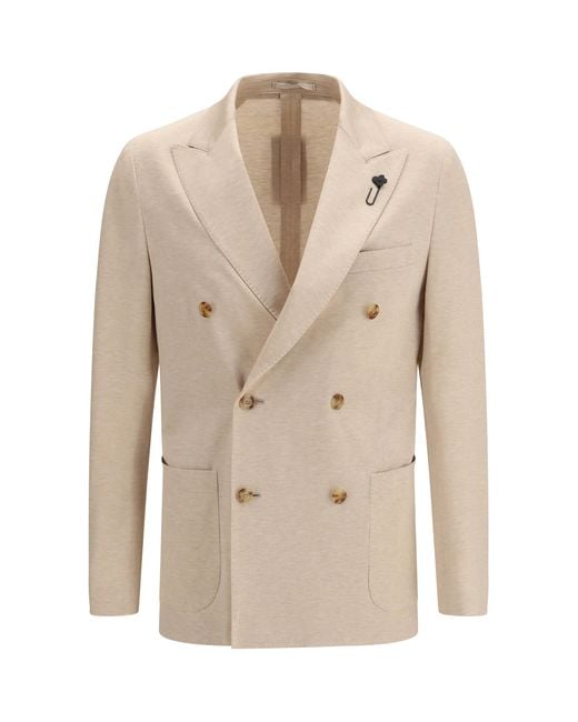 Lardini Natural Double-Breasted Jacket Outer: Cotton; Inner: Cupro Blazers E Vests for men